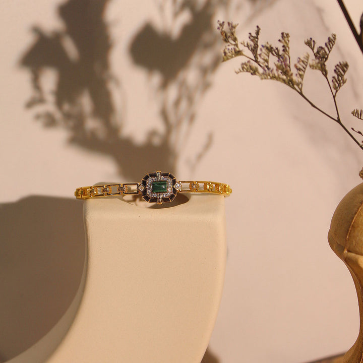 Olivenorma Bracciale rigido regolabile di alta qualità in onice nero e malachite