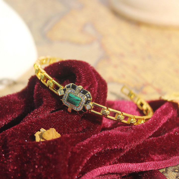 Olivenorma Bracciale rigido regolabile di alta qualità in onice nero e malachite