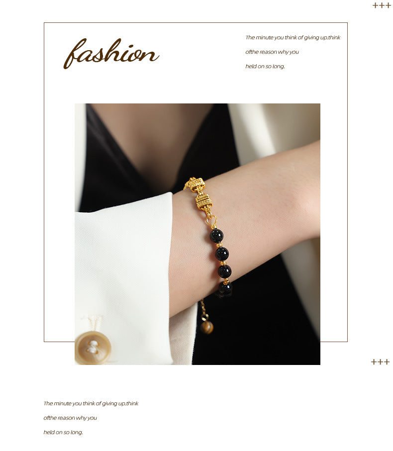 Bracciale Olivenorma in acciaio al titanio con perline di agata nera e onice 