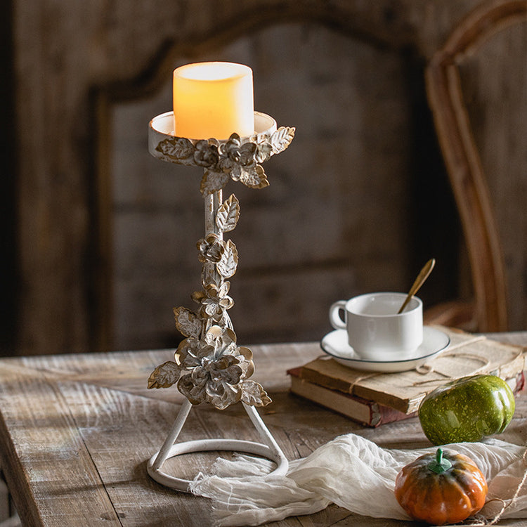 Olivenorma Portacandele decorativo retrò in ferro antico con fiori 