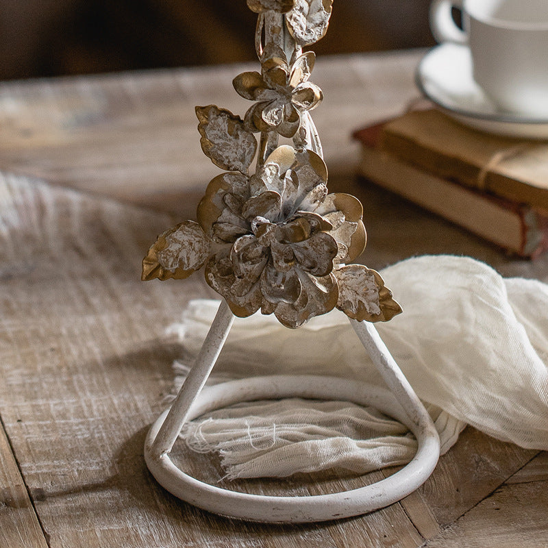 Olivenorma Portacandele decorativo retrò in ferro antico con fiori 