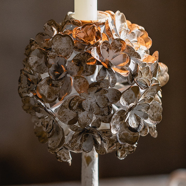 Olivenorma Portacandele decorativo retrò in ferro antico con fiori 