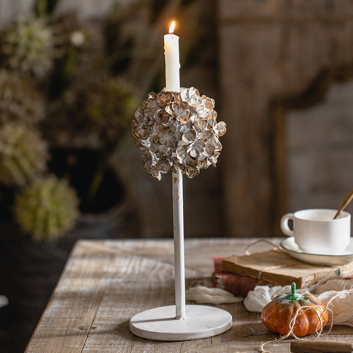 Olivenorma Portacandele decorativo retrò in ferro antico con fiori 