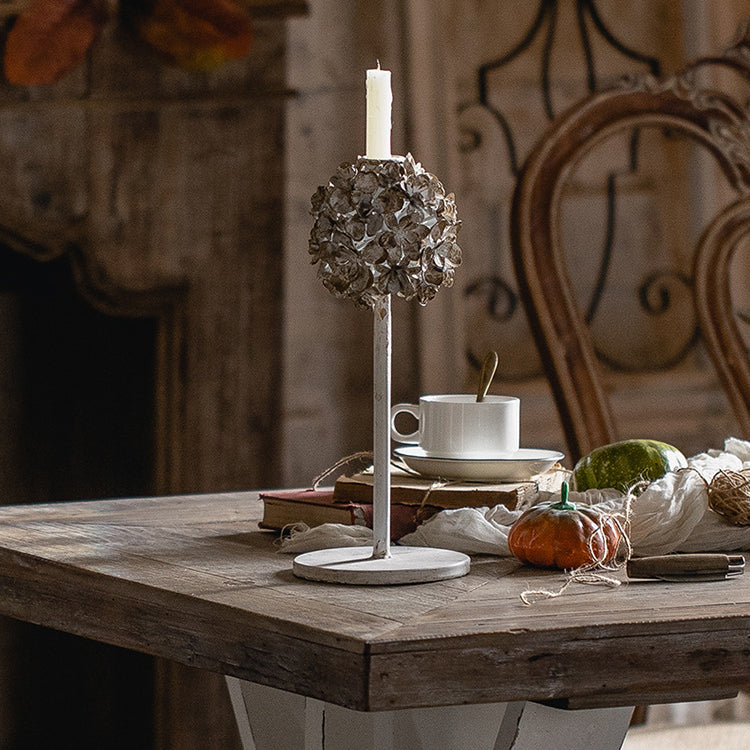 Olivenorma Portacandele decorativo retrò in ferro antico con fiori 