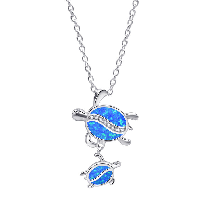 Collana con ciondolo a doppia tartaruga in opale blu Olivenorma