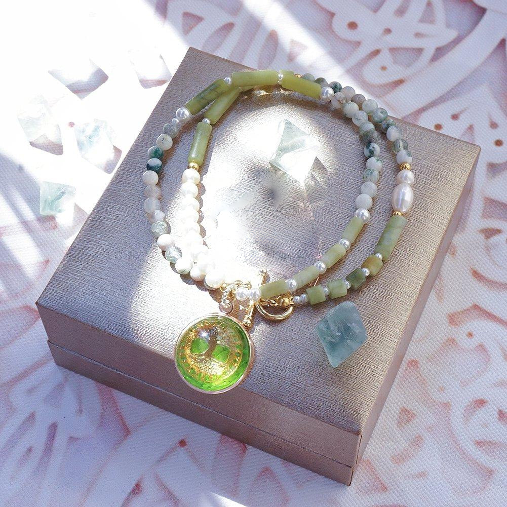 Olivenorma Peridot Pearl Tree Of Life Collana Bracciale Gioielli Set
