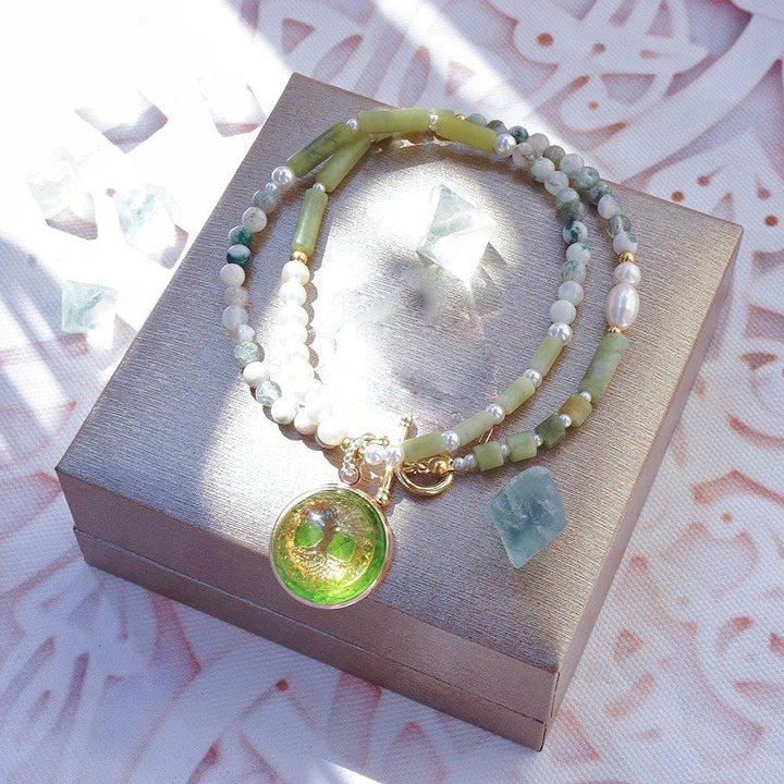 Olivenorma Peridot Pearl Tree Of Life Collana Bracciale Gioielli Set