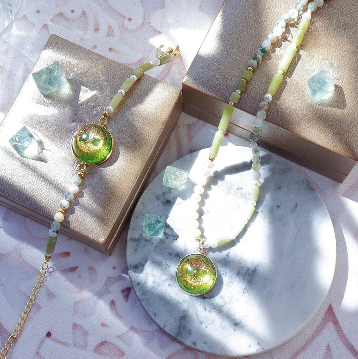 Olivenorma Peridot Pearl Tree Of Life Collana Bracciale Gioielli Set