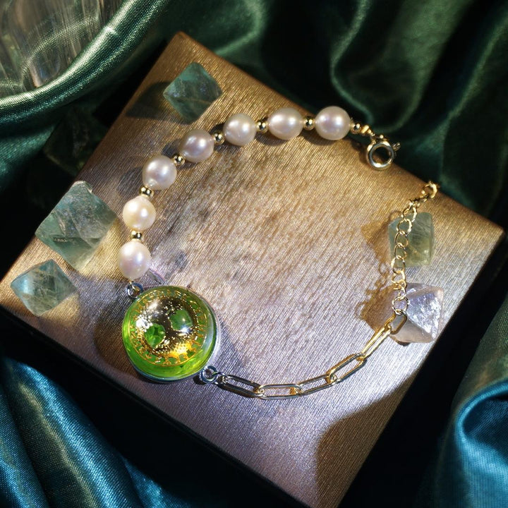 Olivenorma Peridot Pearl Tree Of Life Collana Bracciale Gioielli Set