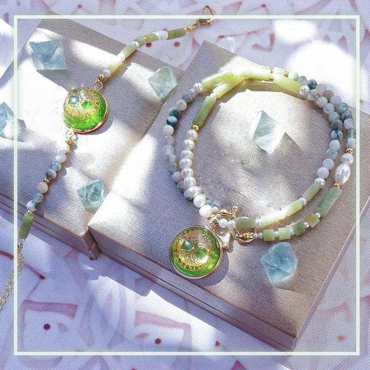 Olivenorma Peridot Pearl Tree Of Life Collana Bracciale Gioielli Set