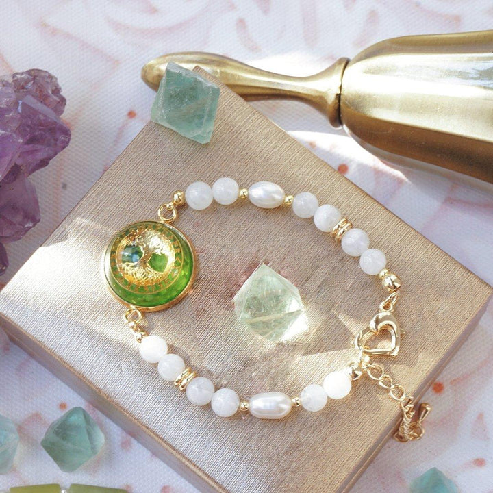 Olivenorma Peridot Pearl Tree Of Life Collana Bracciale Gioielli Set