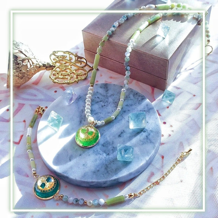 Olivenorma Peridot Pearl Tree Of Life Collana Bracciale Gioielli Set