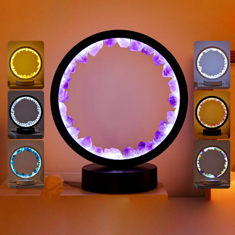 Lampada a grappolo di cristallo naturale Luci LED Decorazione Ricaricabile - Ametista e Luce Tricolore - image 10