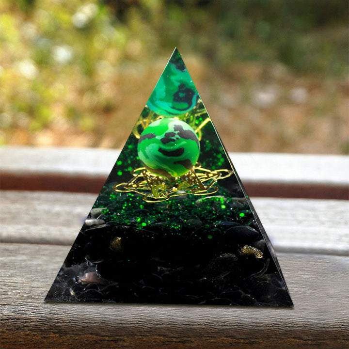 Piramide di orgone di malachite e ossidiana Olivenorma 