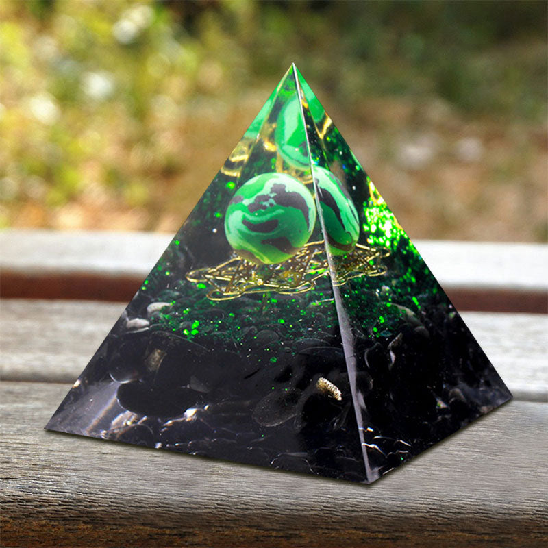 Piramide di orgone di malachite e ossidiana Olivenorma 
