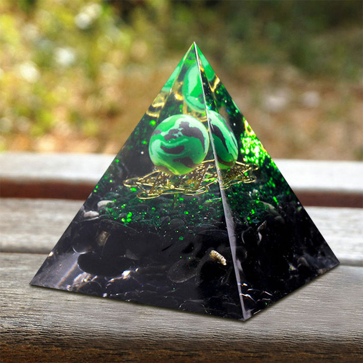 Piramide di orgone di malachite e ossidiana Olivenorma 