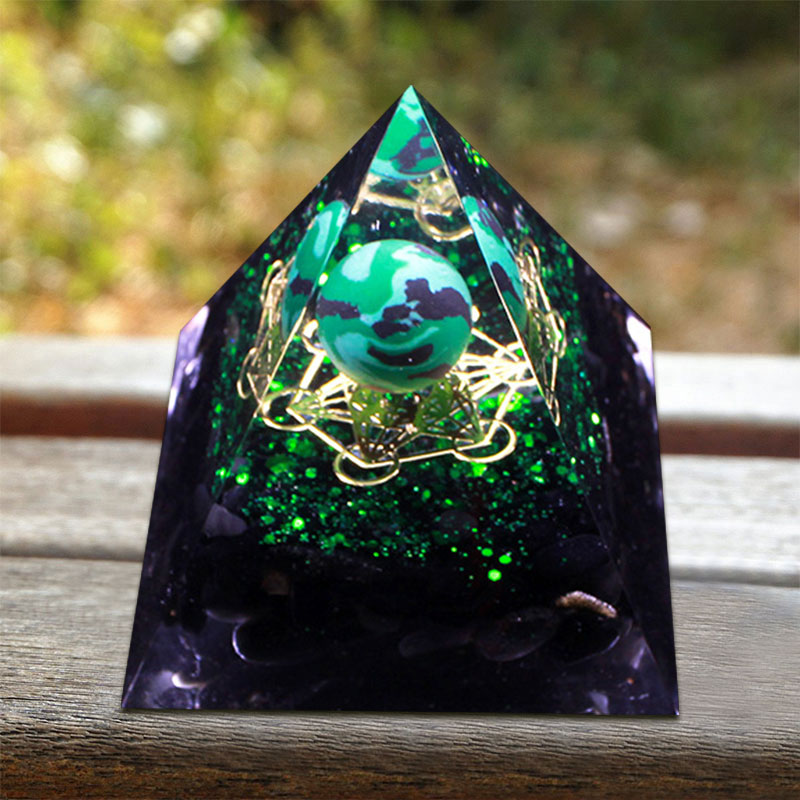 Piramide di orgone di malachite e ossidiana Olivenorma 