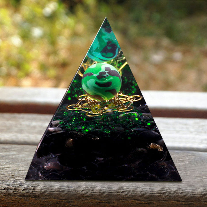 Piramide di orgone di malachite e ossidiana Olivenorma 