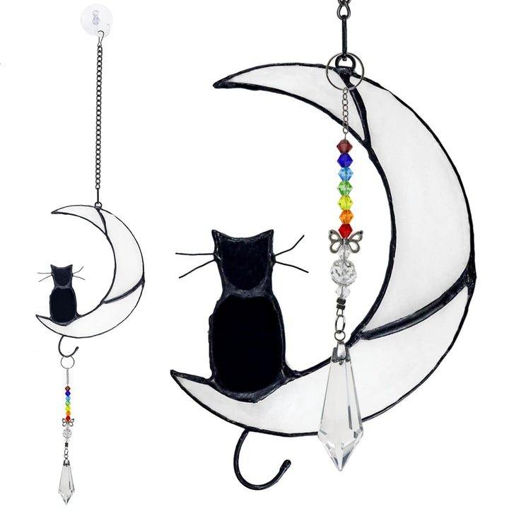 Ornamento per finestra in vetro Olivenorma White Moon Black Cat
