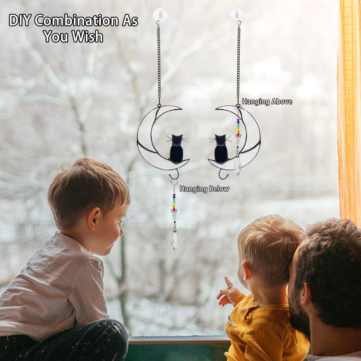 Ornamento per finestra in vetro Olivenorma White Moon Black Cat