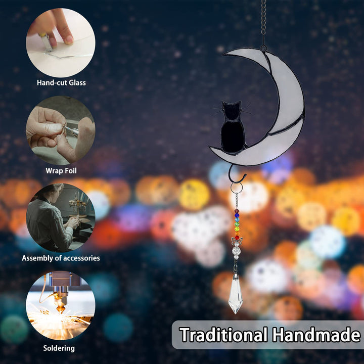 Ornamento per finestra in vetro Olivenorma White Moon Black Cat