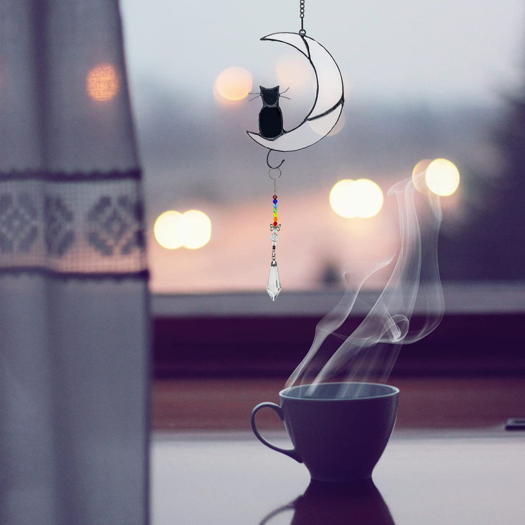 Ornamento per finestra in vetro Olivenorma White Moon Black Cat