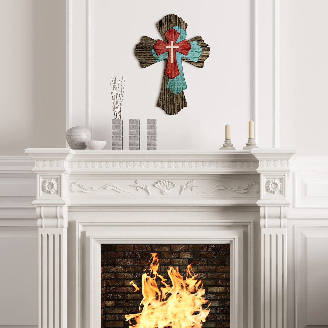 Decorazione da parete a croce in legno da appendere alla fattoria Olivenorma 
