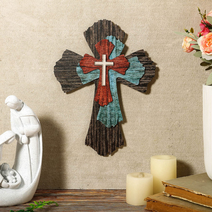 Decorazione da parete a croce in legno da appendere alla fattoria Olivenorma 