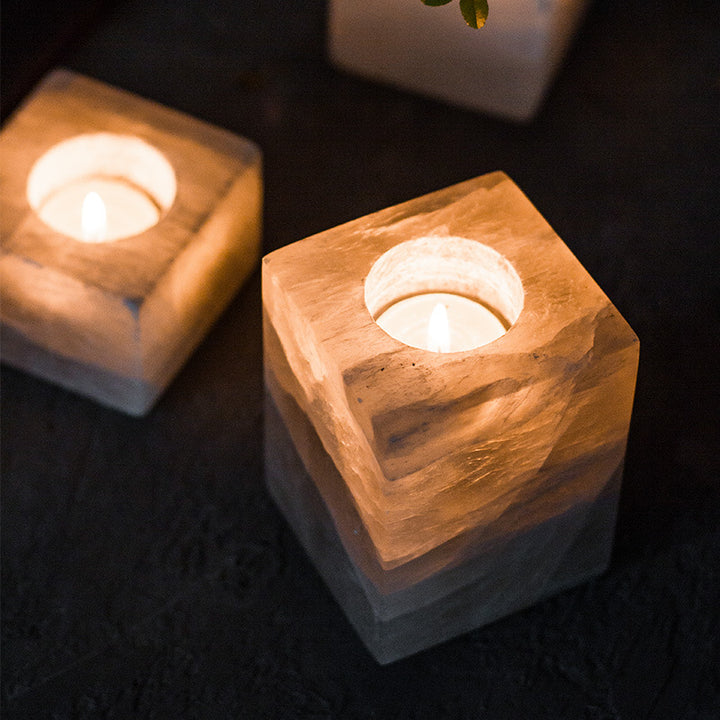 Portacandele minerale in gesso Olivenorma Sugar Cube