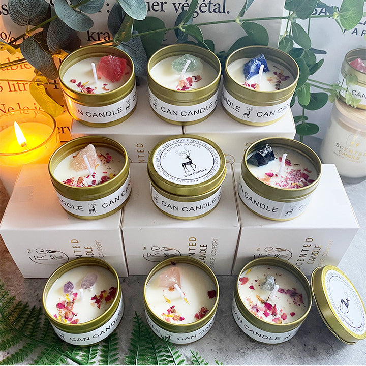 Olivenorma Candela in latta Fiori secchi Cristallo Aromaterapia