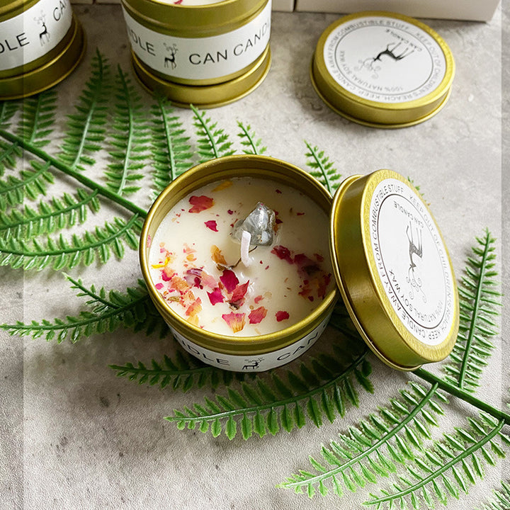 Olivenorma Candela in latta Fiori secchi Cristallo Aromaterapia