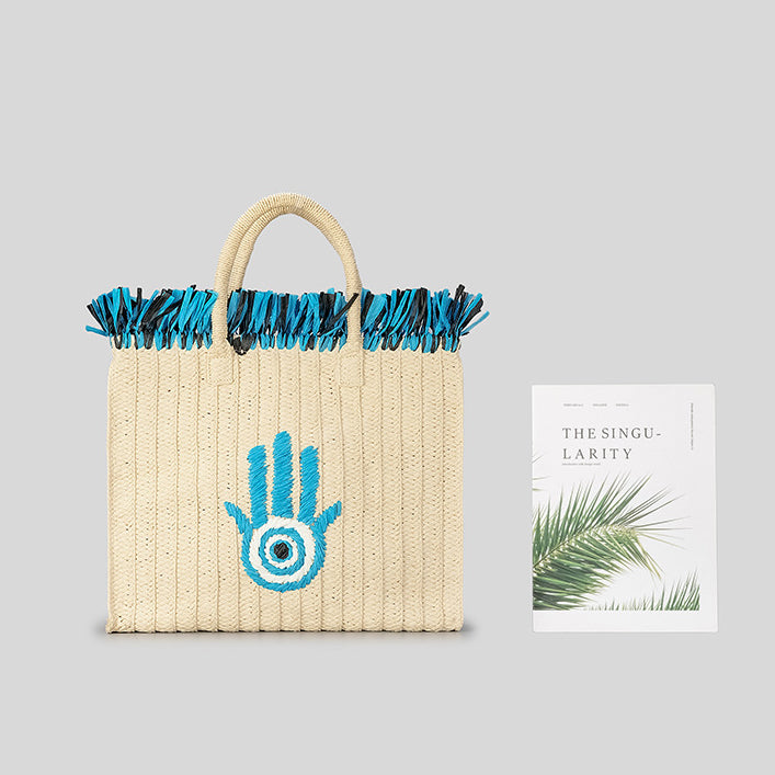 Olivenorma Hamsa Evil Eye Borsa di paglia per le feste con nappe di grande capacità