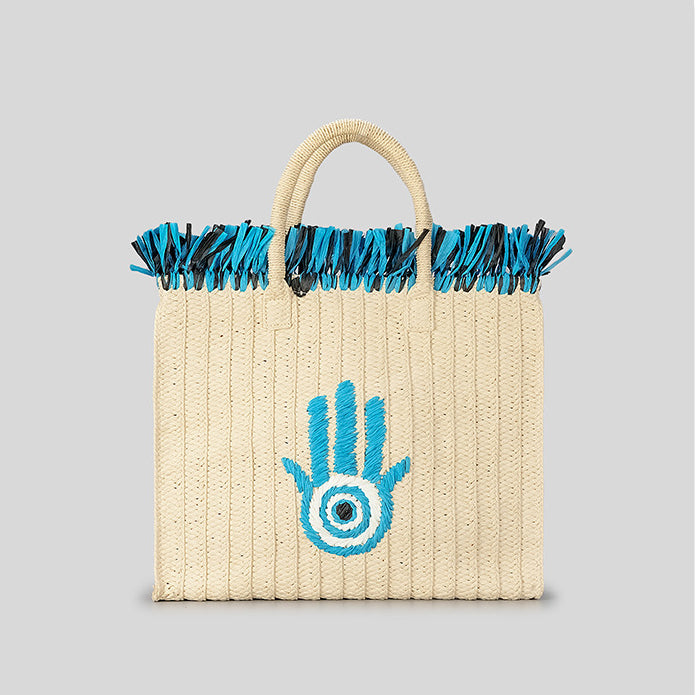 Olivenorma Hamsa Evil Eye Borsa di paglia per le feste con nappe di grande capacità