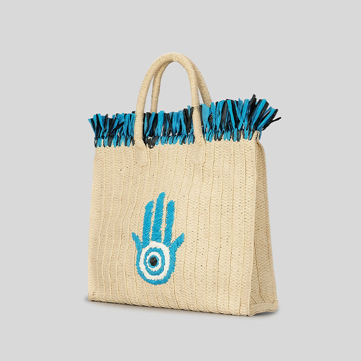 Olivenorma Hamsa Evil Eye Borsa di paglia per le feste con nappe di grande capacità