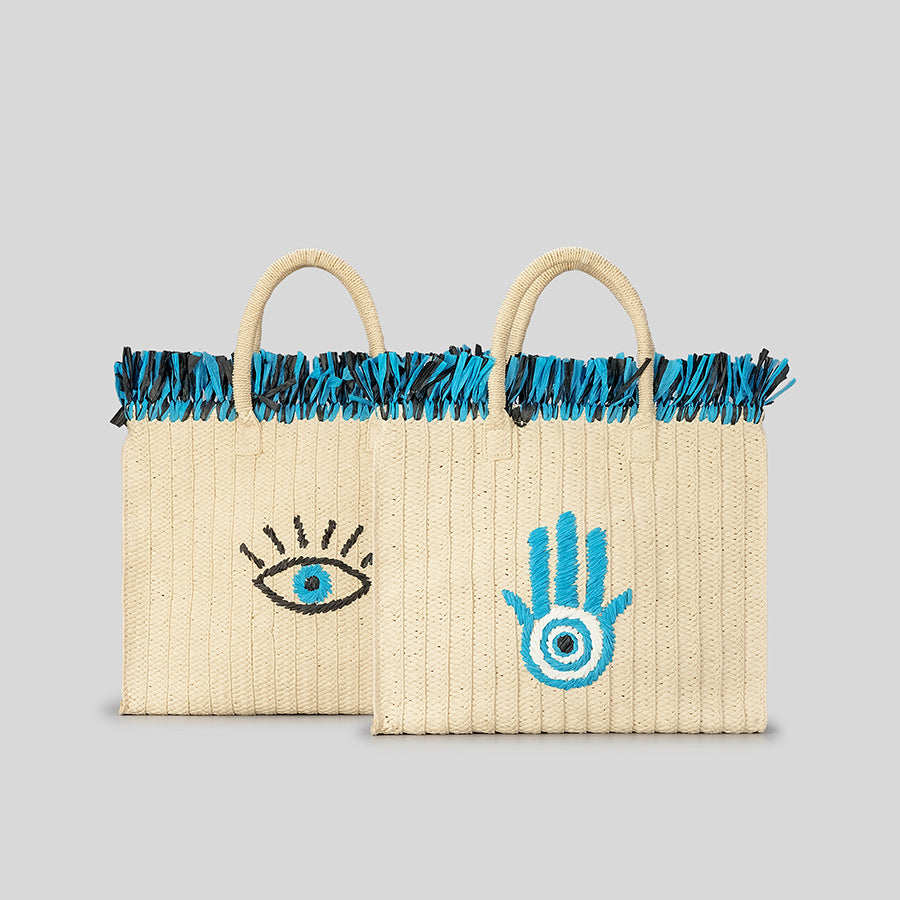 Olivenorma Hamsa Evil Eye Borsa di paglia per le feste con nappe di grande capacità