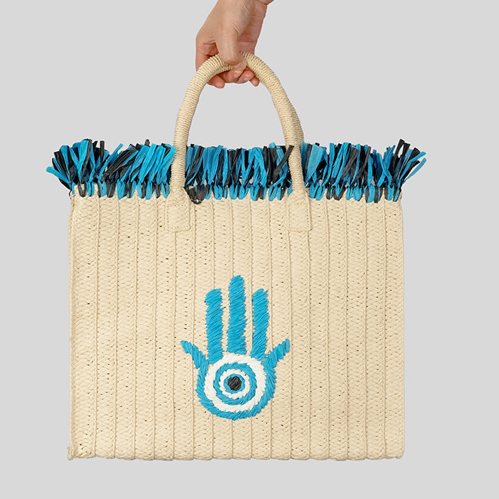 Olivenorma Hamsa Evil Eye Borsa di paglia per le feste con nappe di grande capacità