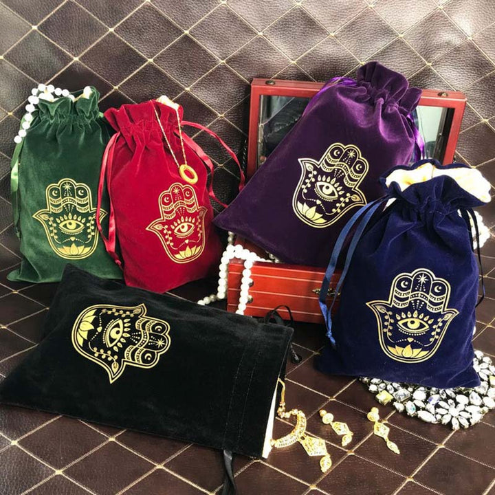 Olivenorma Hamsa Hand Velvet Jewelry Pouch Borsa regalo