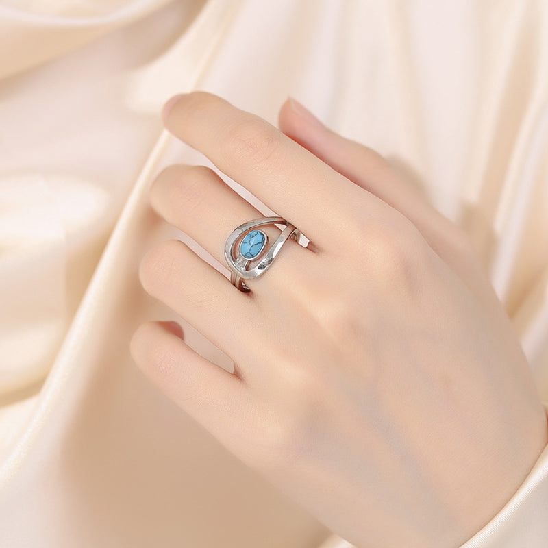 Anello Olivenorma in acciaio inossidabile blu turchese vintage
