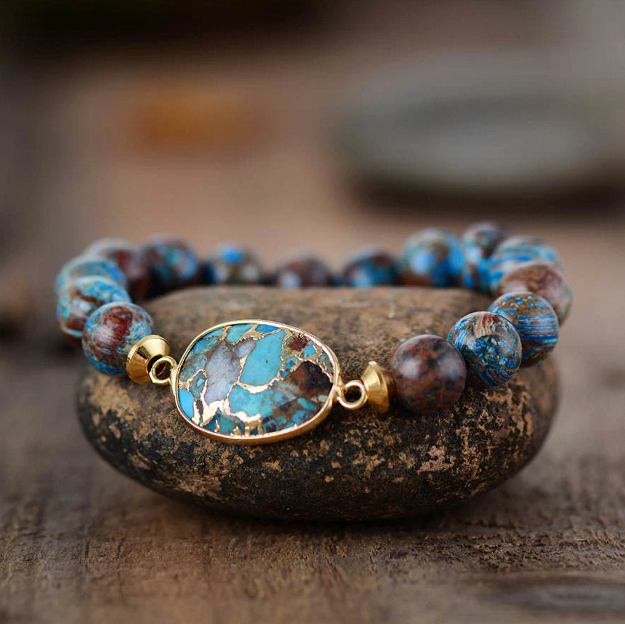 Bracciale con pietre preziose curative in turchese naturale di ostrica Olivenorma