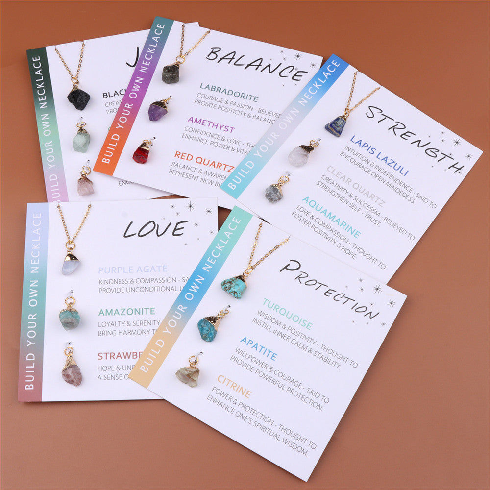 Collana con carta di benedizione in pietra grezza irregolare naturale Olivenorma