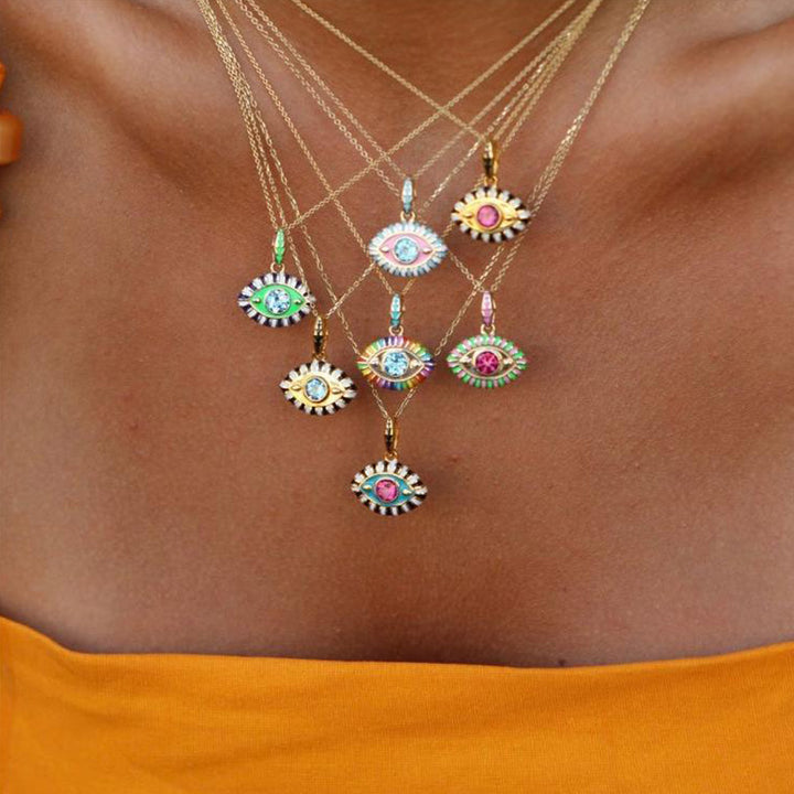 Collana con pietra preziosa in acciaio al titanio Olivenorma e occhio del diavolo 