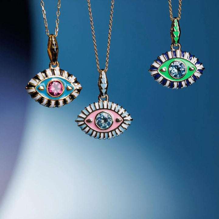 Collana con pietra preziosa in acciaio al titanio Olivenorma e occhio del diavolo 