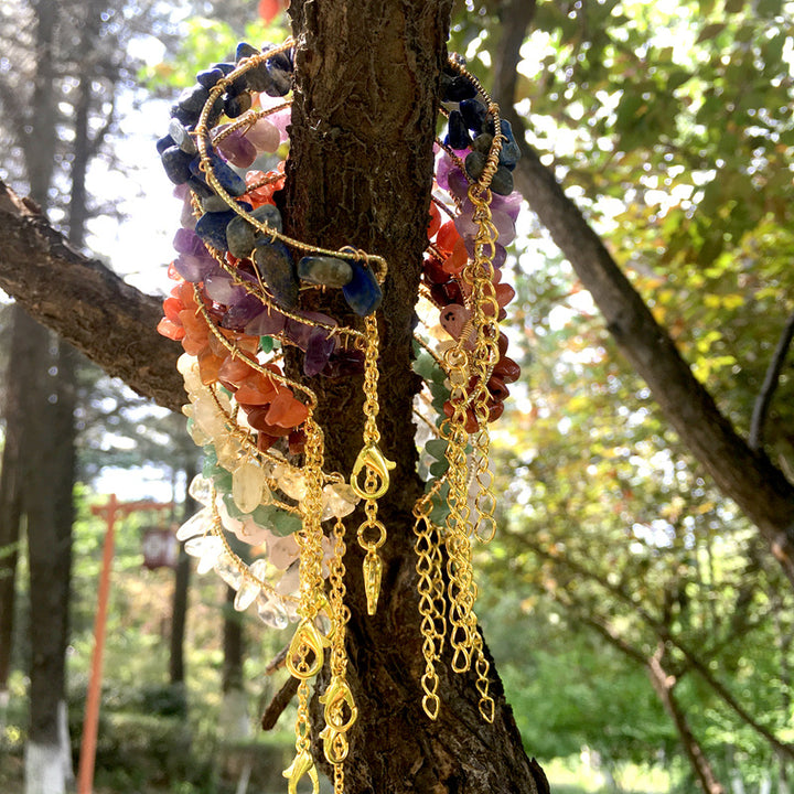 Olivenorma Bracciale con perline di ghiaia naturale irregolare e nappa 