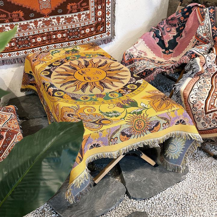 Olivenorma Golden Sun Mood Face Coperta arazzo bohémien gialla