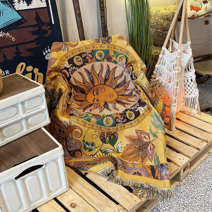 Olivenorma Golden Sun Mood Face Coperta arazzo bohémien gialla