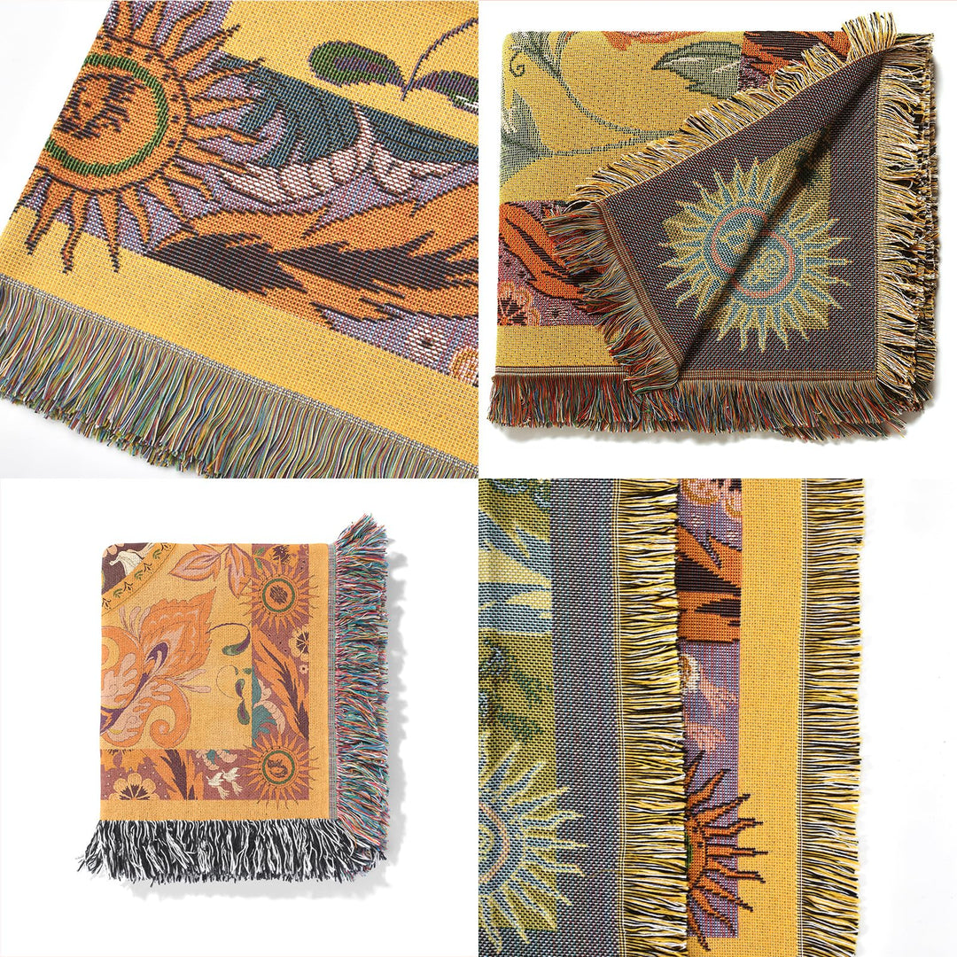 Olivenorma Golden Sun Mood Face Coperta arazzo bohémien gialla
