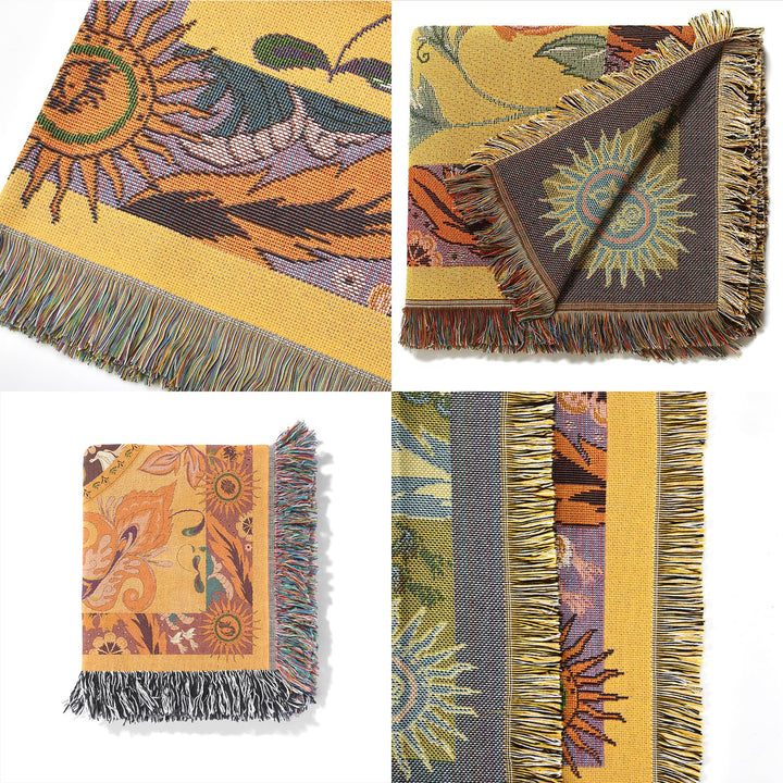 Olivenorma Golden Sun Mood Face Coperta arazzo bohémien gialla