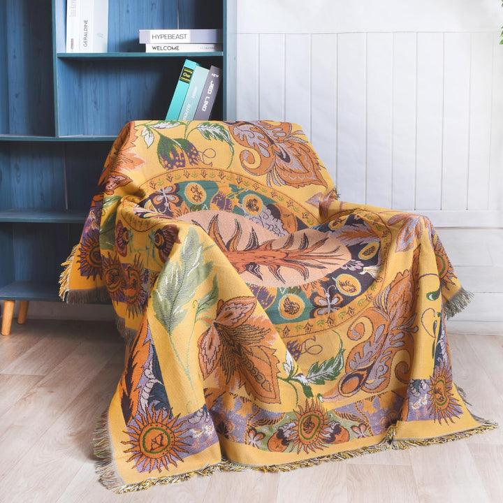 Olivenorma Golden Sun Mood Face Coperta arazzo bohémien gialla