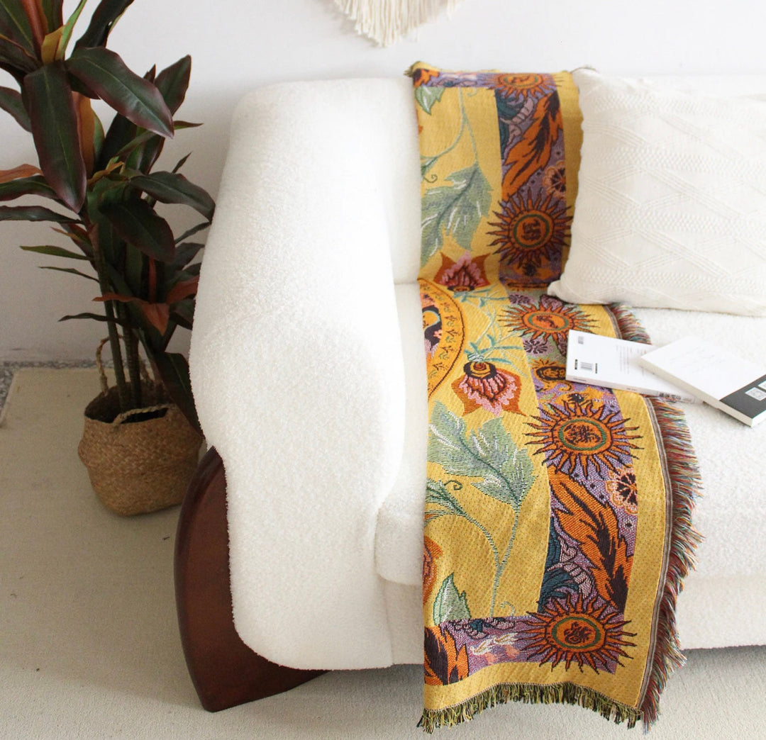 Olivenorma Golden Sun Mood Face Coperta arazzo bohémien gialla
