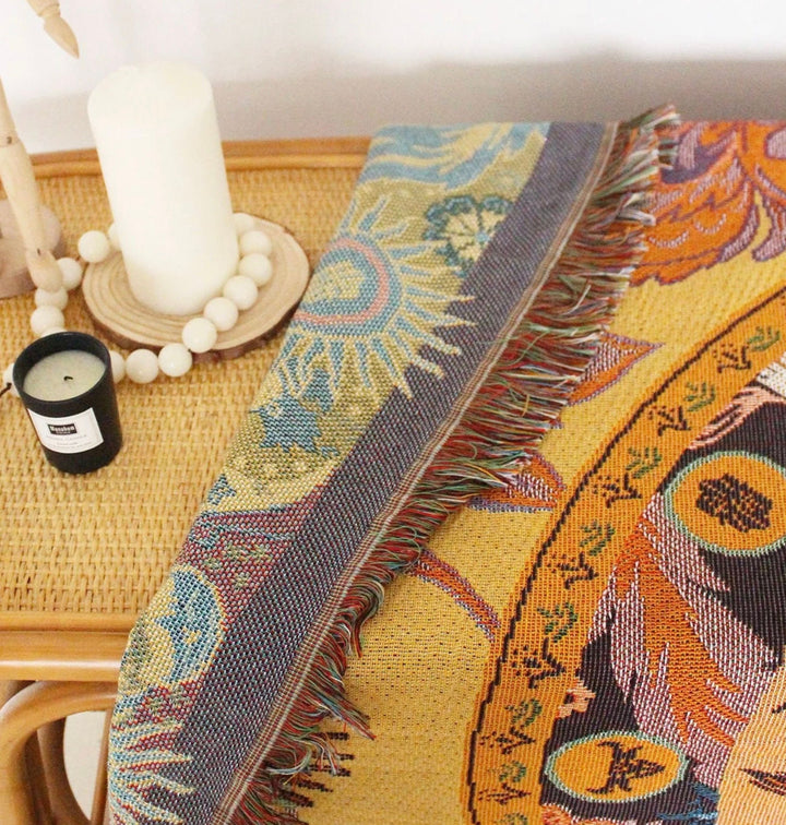 Olivenorma Golden Sun Mood Face Coperta arazzo bohémien gialla